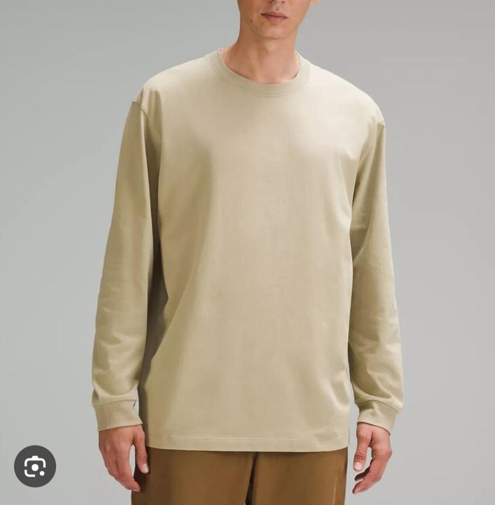 Lululemon Men's heavyweight Long Sleeve cotton Crew Tee in Light Beige